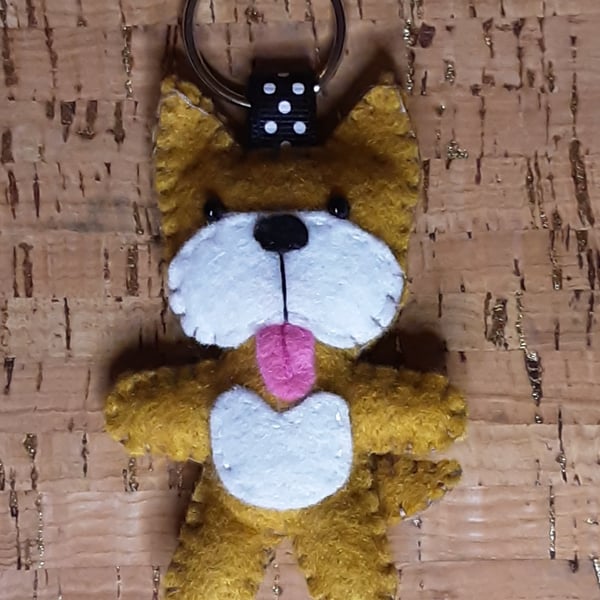 Dog Light Brown & White Felt Keyring - Bag Charm