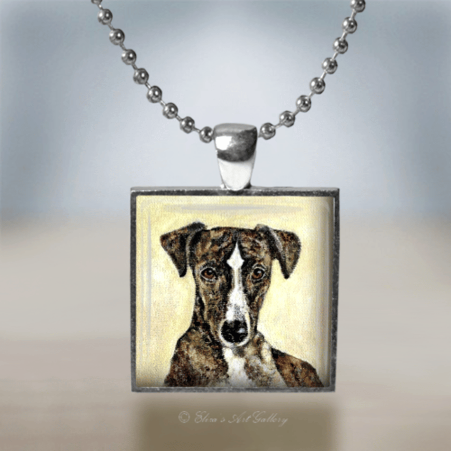 Silver Plated Greyhound Puppy Dog Art Pendant Necklace