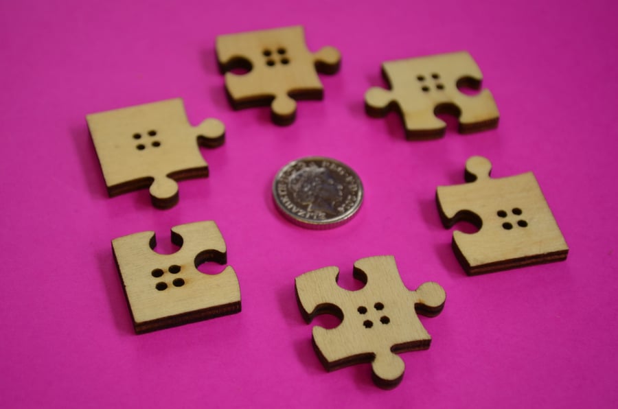 Natural Wooden Jigsaw Puzzle Piece Buttons Wood (J2)