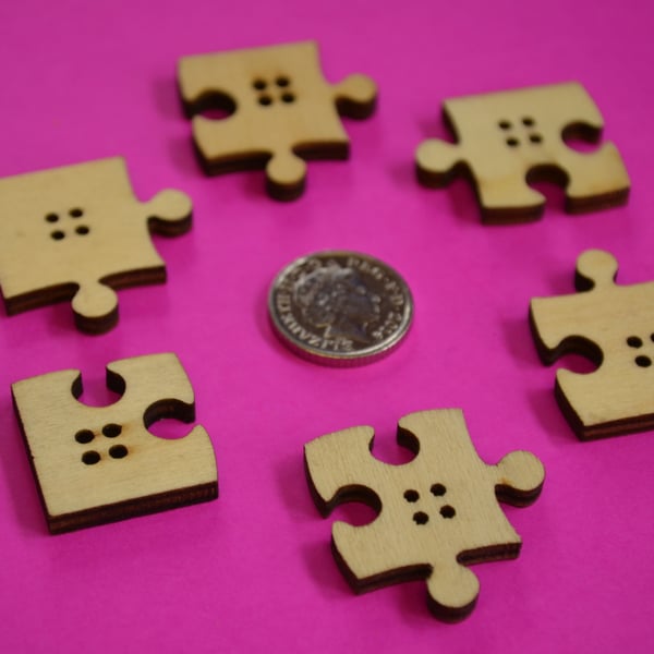 Natural Wooden Jigsaw Puzzle Piece Buttons Wood (J2)