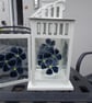 Small Fused Glass Aster Flower White Metal Lantern