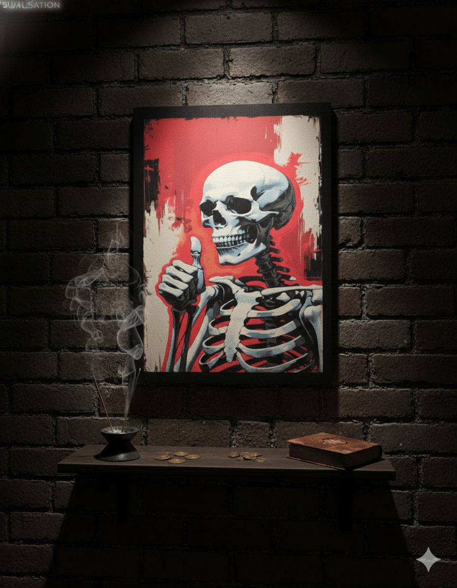 Skeleton Thumbs Up Canvas Print – Gothic Pop Art – 15cm x 21cm Alternative