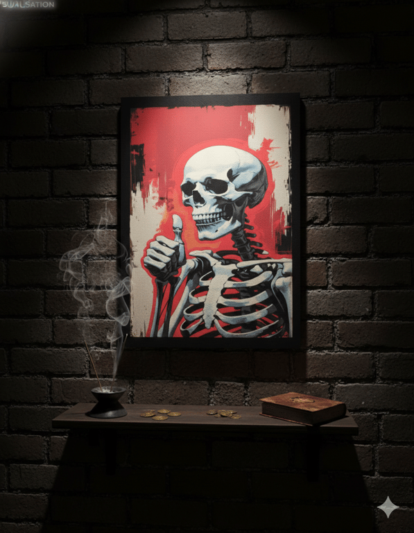 Skeleton Thumbs Up Canvas Print – Gothic Pop Art – 15cm x 21cm Alternative