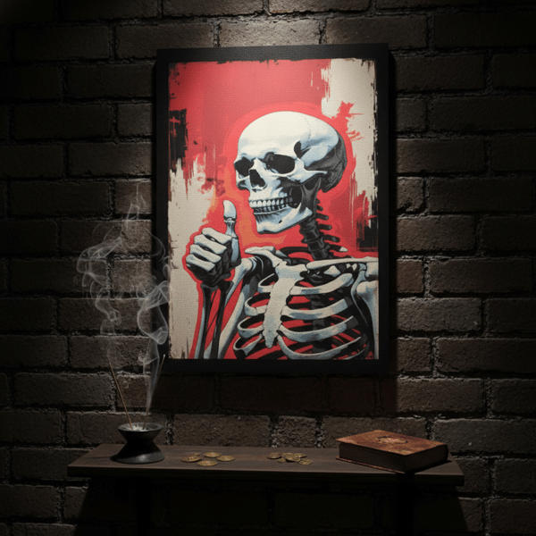 Skeleton Thumbs Up Canvas Print – Gothic Pop Art – 15cm x 21cm Alternative