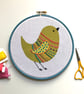 Green Chirpy Bird Hand Embroidered Wall Decoration - Image 6