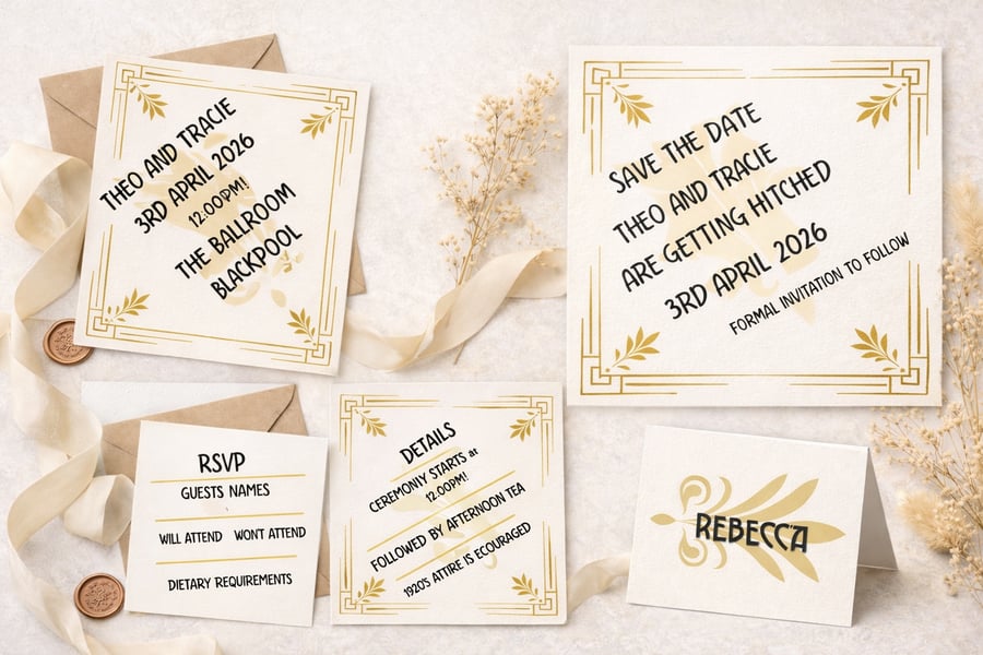 Art Deco Wedding Stationery Full Set 