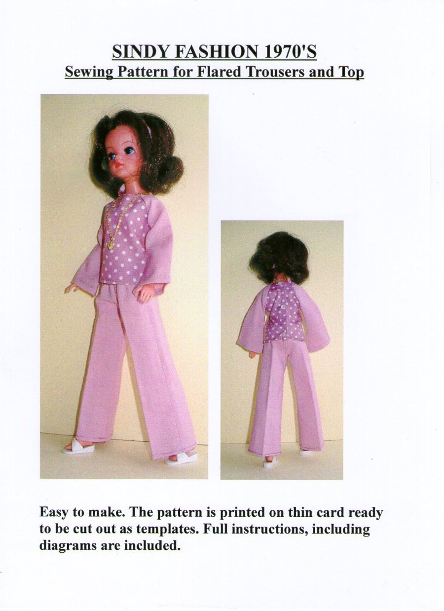 Sindy Sewing Pattern for 1970's Flared Trousers and Top.