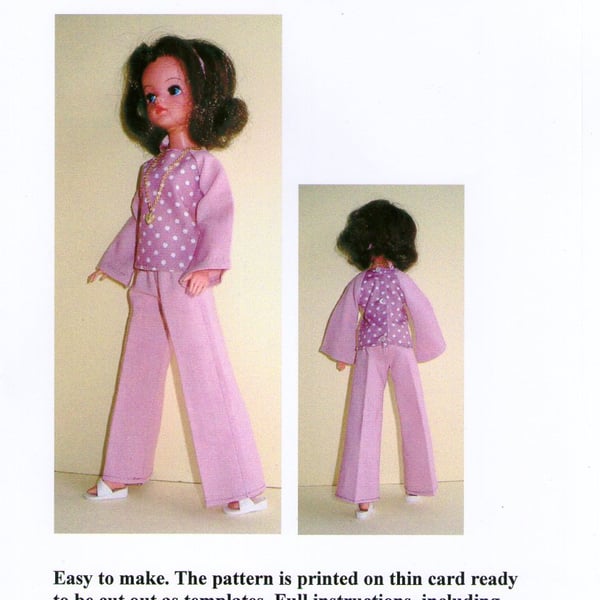 Sindy Sewing Pattern for 1970's Flared Trousers and Top.