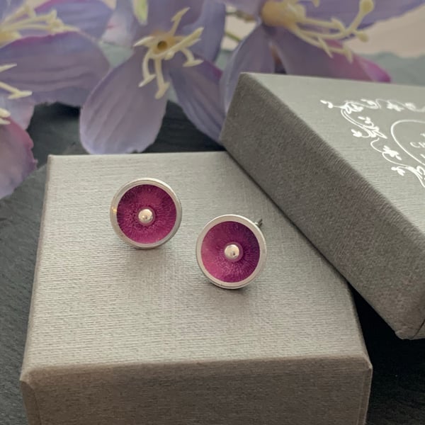 Water colour collection - hand painted aluminium sterling silver domed earrings 