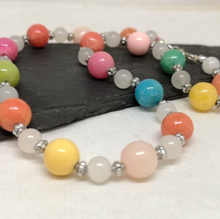 Multicoloured jade necklace with lobster clasp Folksy