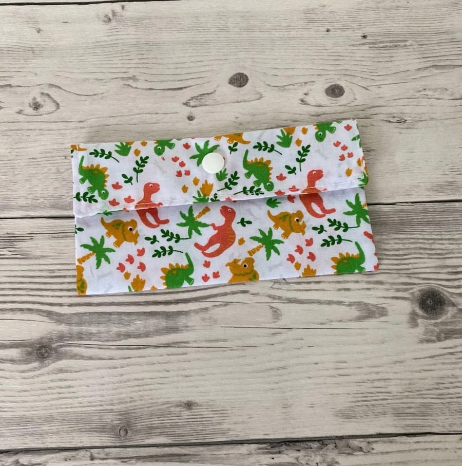 White Dinosaurs Fabric Money Wallet: Bank Note Gift Pouch.