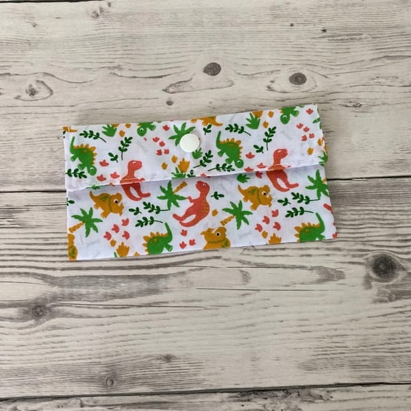White Dinosaurs Fabric Money Wallet: Bank Note Gift Pouch.
