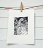 Hen in the Nettle bed - Original Hand Pulled Linocut Print - Image 2