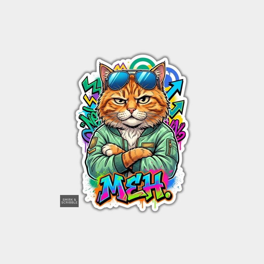 Funny Die Cut Vinyl Sticker - Meh Cat