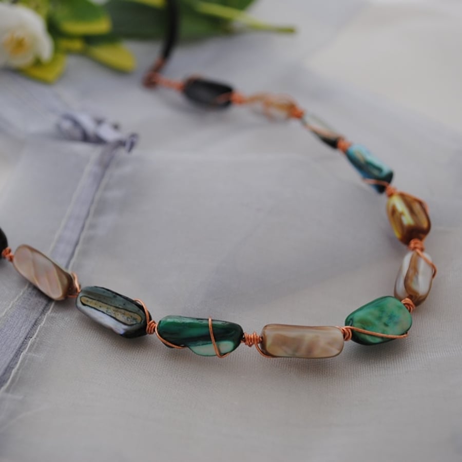 Copper rivershell twist necklace