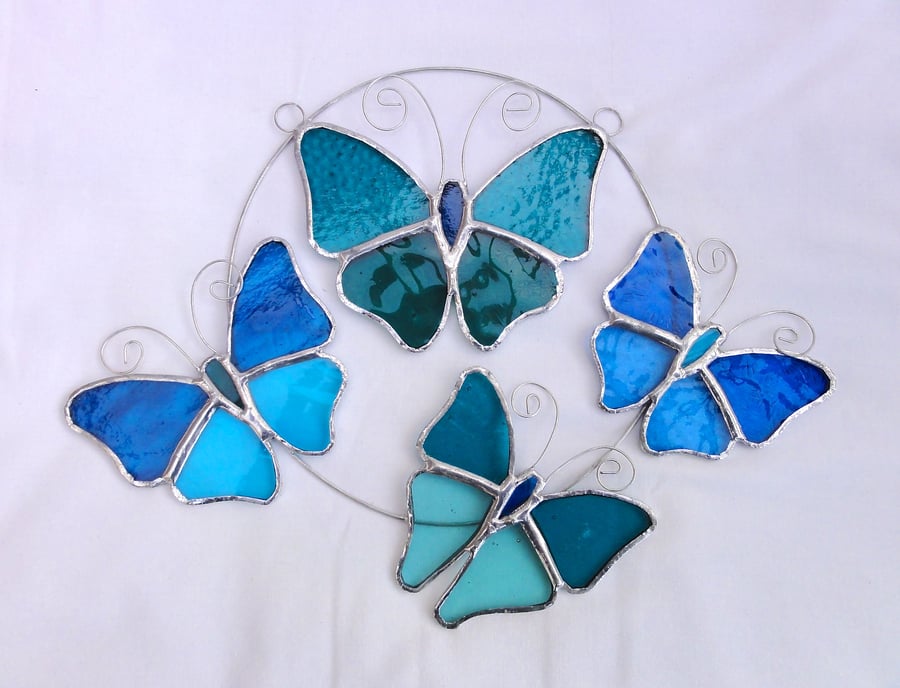 Stained Glass Butterfly Ring - Turquoise and Teal