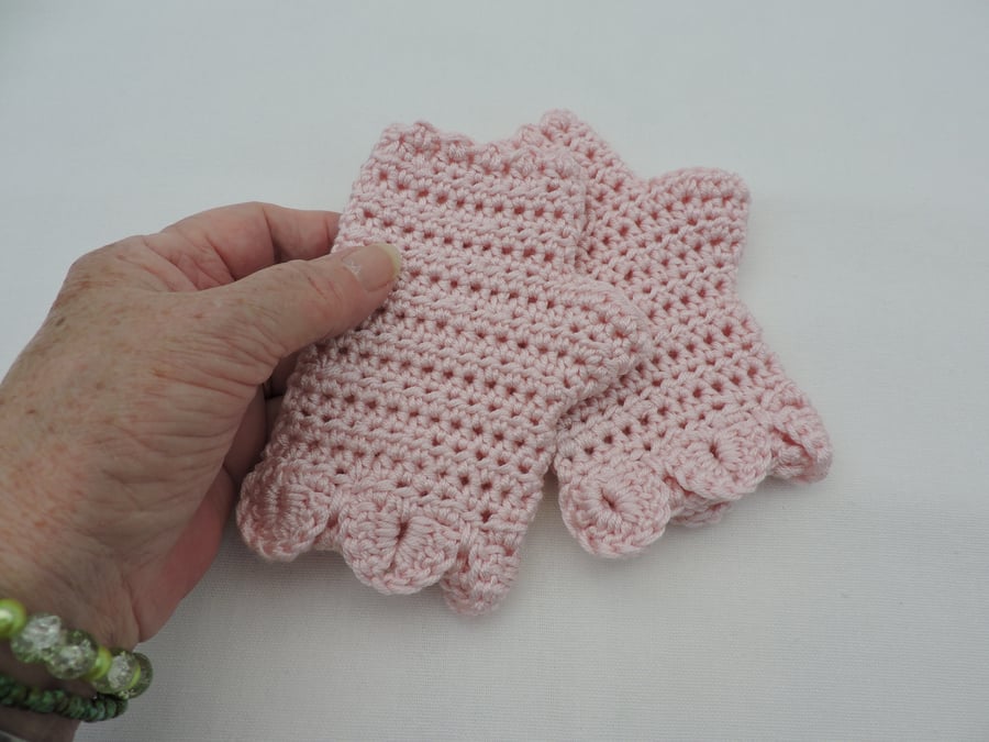 Fingerless Mitts for a Child in Pale Pink with Dragon Scale Cuffs