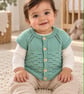 HandKnitted Baby Short Sleeve Vest with Textured Eyelet Pattern–Sage Green(9-12m - Image 2
