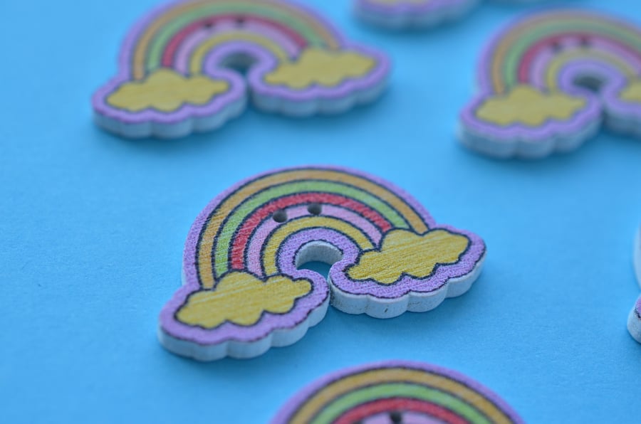 Wooden Rainbow Buttons Purple Outline 6pk 30x17mm Weather (R8)