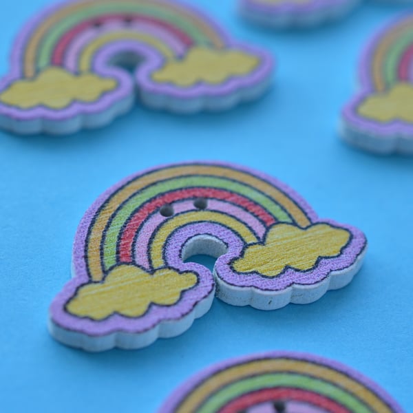 Wooden Rainbow Buttons Purple Outline 6pk 30x17mm Weather (R8)