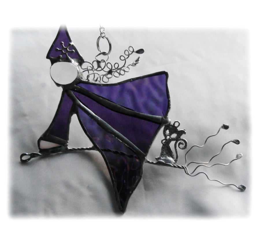 Witches on Broomstick Suncatcher Stained Glass 030 Purple