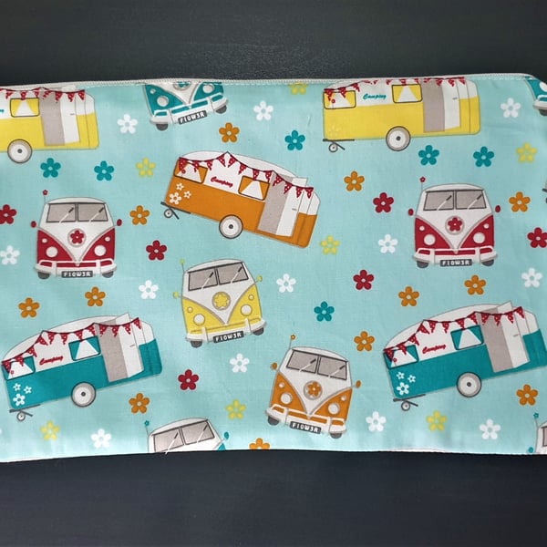 Make Up Bag with Camper Van Print and Zip Top