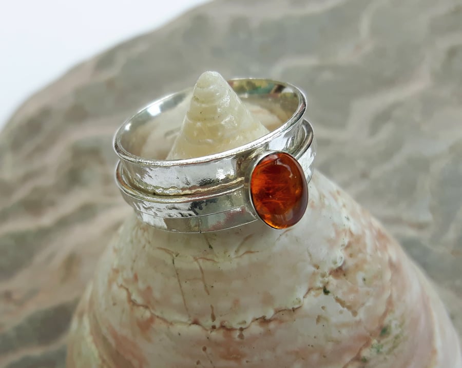 Silver Spinner Ring with Amber