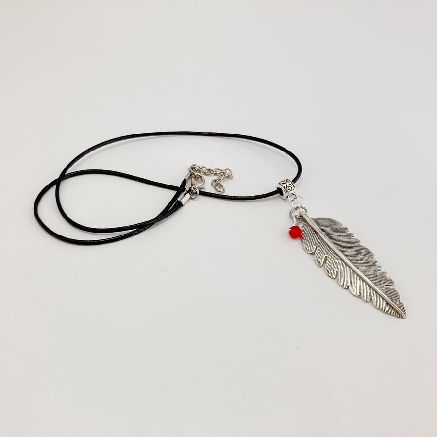 Silver Feather Pendant Necklace