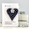Heart brooch - navy heart textile floral flower fabric brooch or hat accessory