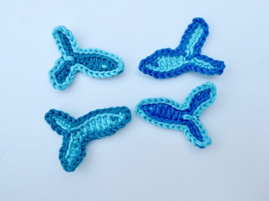 Set of four fish, crochet fish applique, embellishments, cardmaking 