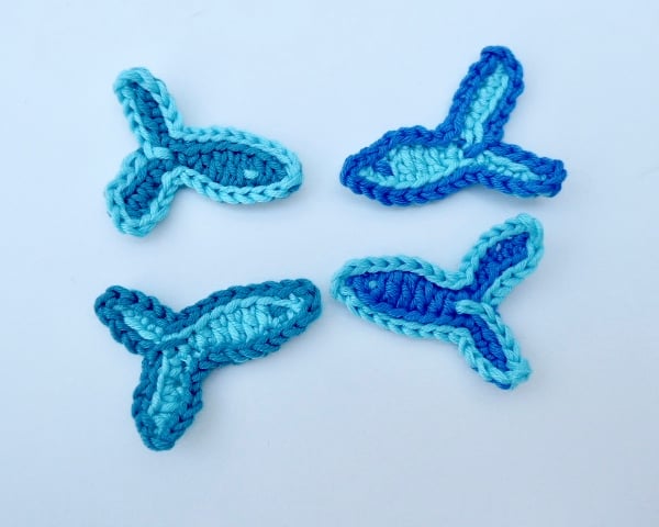 Set of four fish, crochet fish applique, embellishments, cardmaking 
