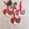 Robin hanging ornament, Ceramic bird Christmas decoration, Red bird home decor