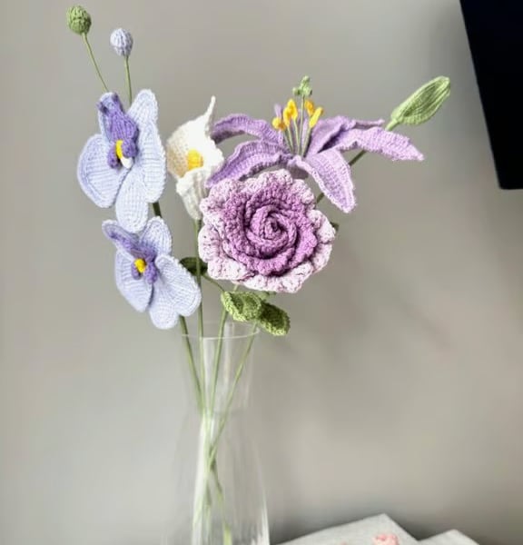 Crochet Flower Bouquet Lilac Flower  summer seconds
