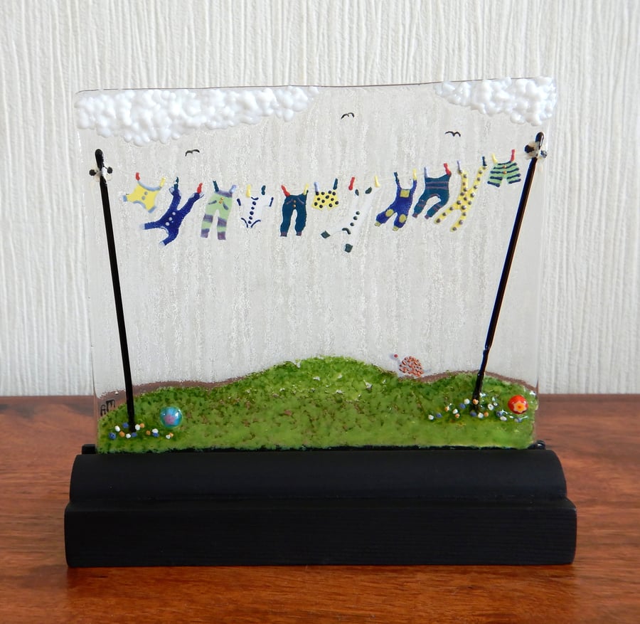 UNIQUE: Handmade Fused Glass 'BABY BOY' Picture.