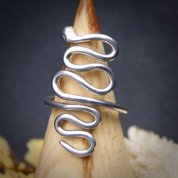 Flow; Snake Ring, Solid Sterling Silver, One of a Kind, Handmade 