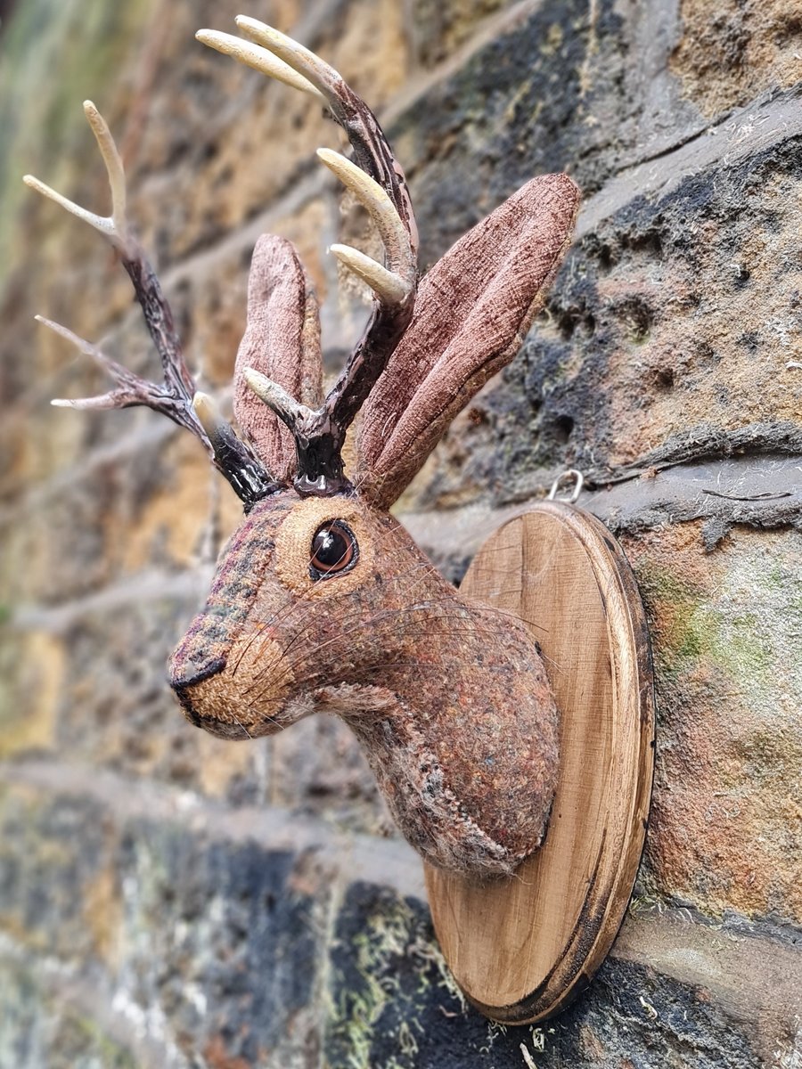 Faux jackalope head in tweed wool by Crafted Creatures- Mr Jameson
