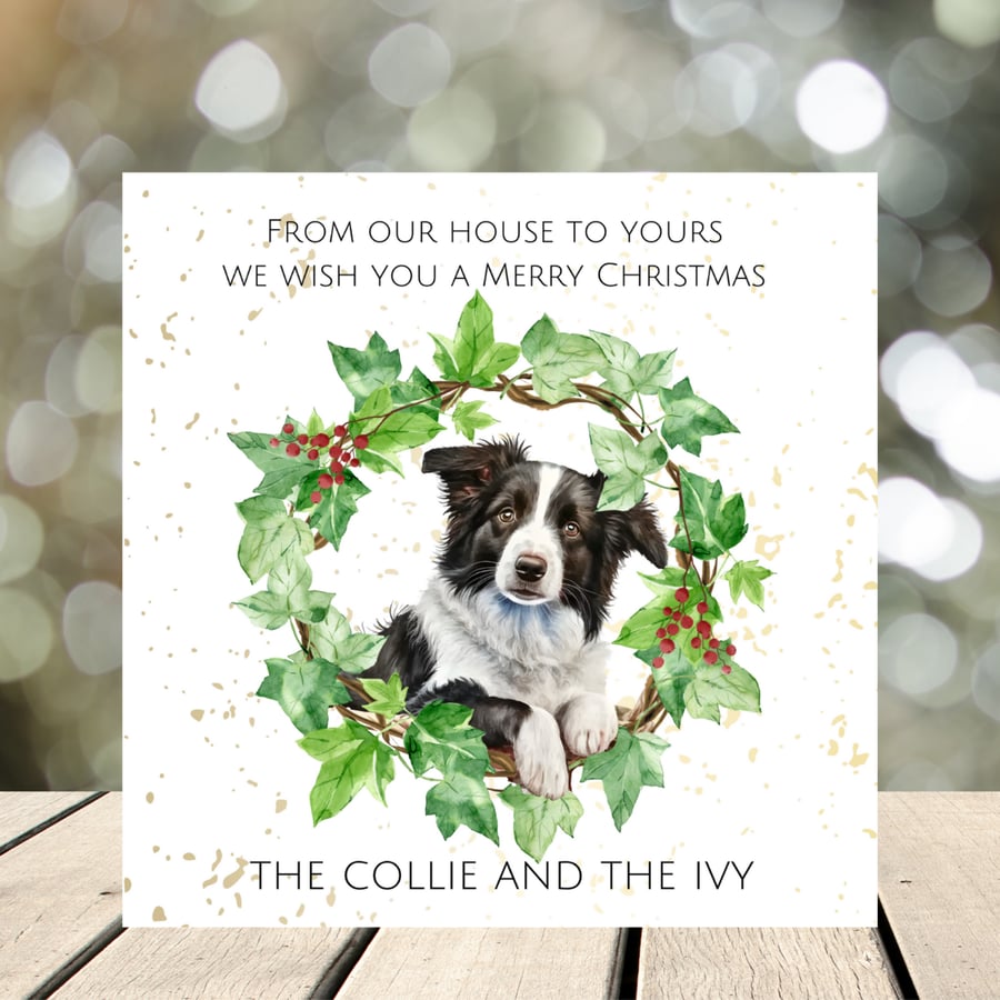 Collie Dog - personalised cute Christmas card add a name or your own message