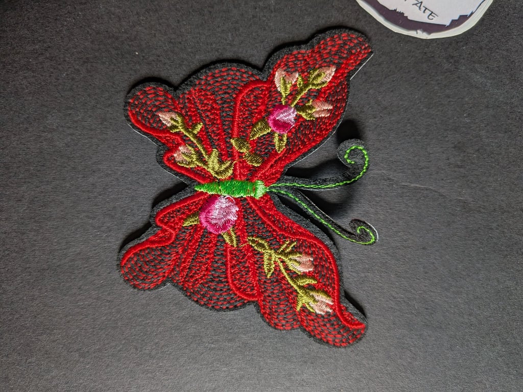 Butterfly Red - Embroidered Iron on Patch
