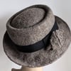 Undyed natural felted wool pork pie hat