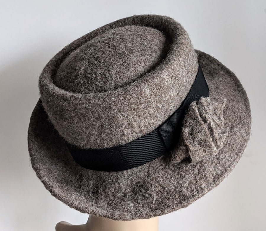 Undyed natural felted wool pork pie hat