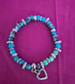 Marble Blue Green Beaded Bracelet with Silver Heart  - Image 3