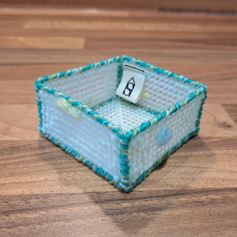 Small tray for small desk items - pale green and blue pattern with bobbles