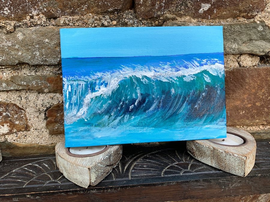 Painting. Acrylic. Waves. 7” by 5”. Flat canvas. Lightweight for posting. 