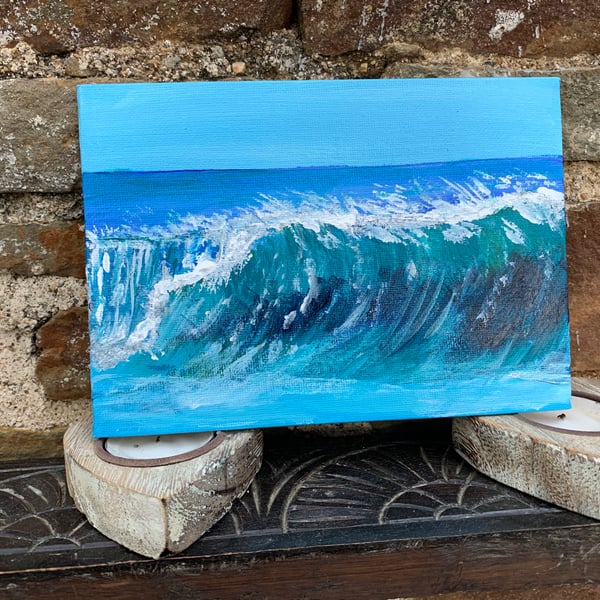 Painting. Acrylic. Waves. 7” by 5”. Flat canvas. Lightweight for posting. 