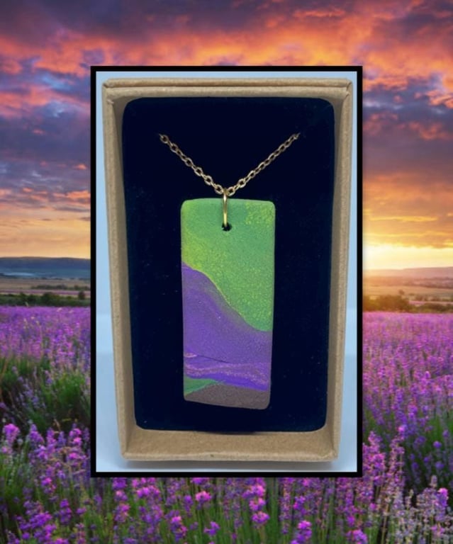 Lavender fields lightweight clay pendant necklace