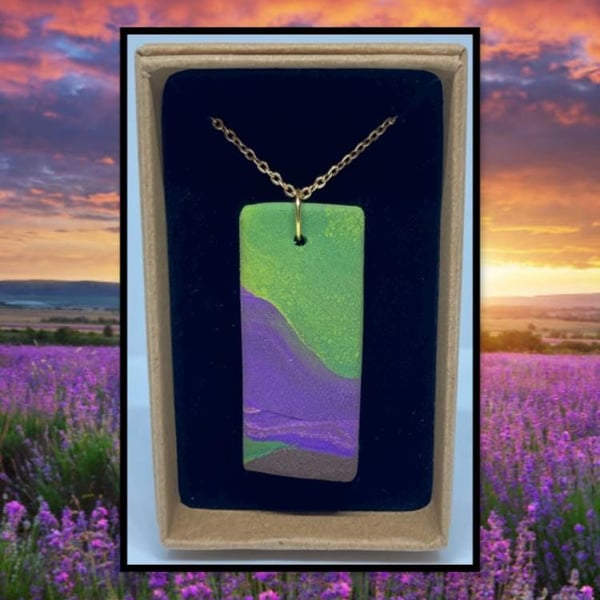 Lavender fields lightweight clay pendant necklace