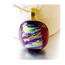 Dichroic Glass Pendant 059 Cranberry Gold Handmade with gold plated chain