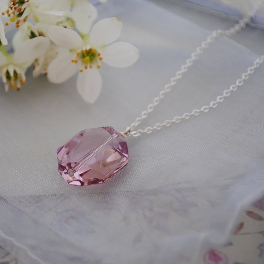 Swarovski pink amethyst pendant necklace
