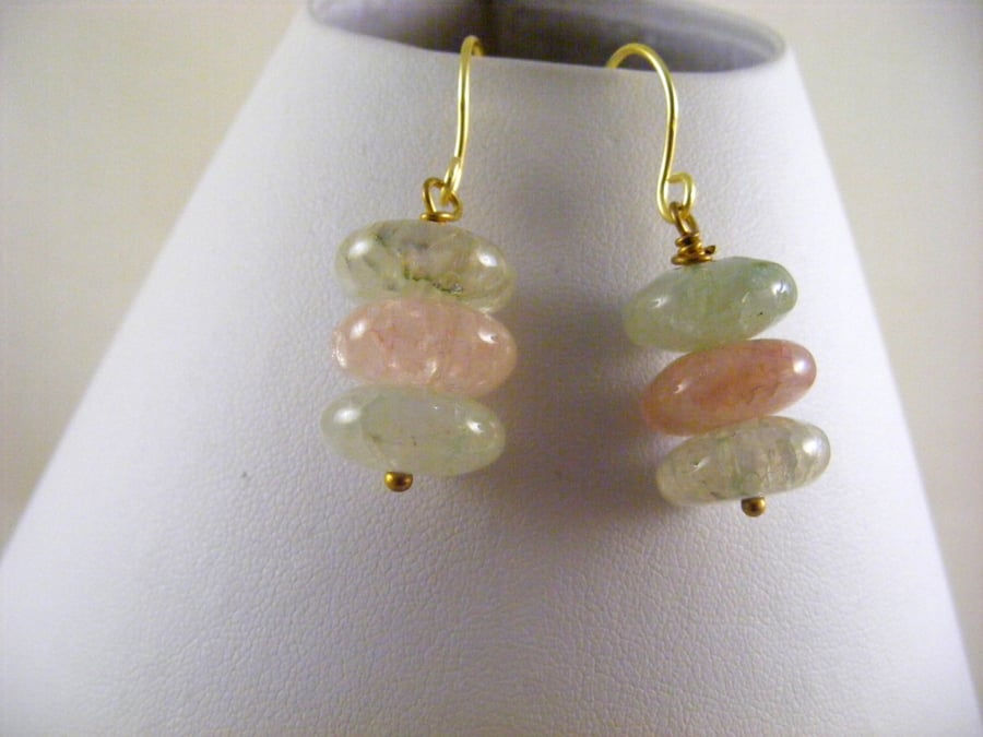 Pale Green and Pink Agate Earrings