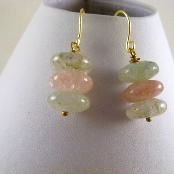 Pale Green and Pink Agate Earrings